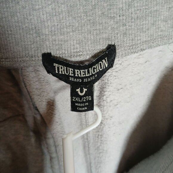 True Religion Mens Jogger Sweatpants Size 2XLCotton Blend Blue Lettered Gray - Picture 3 of 13
